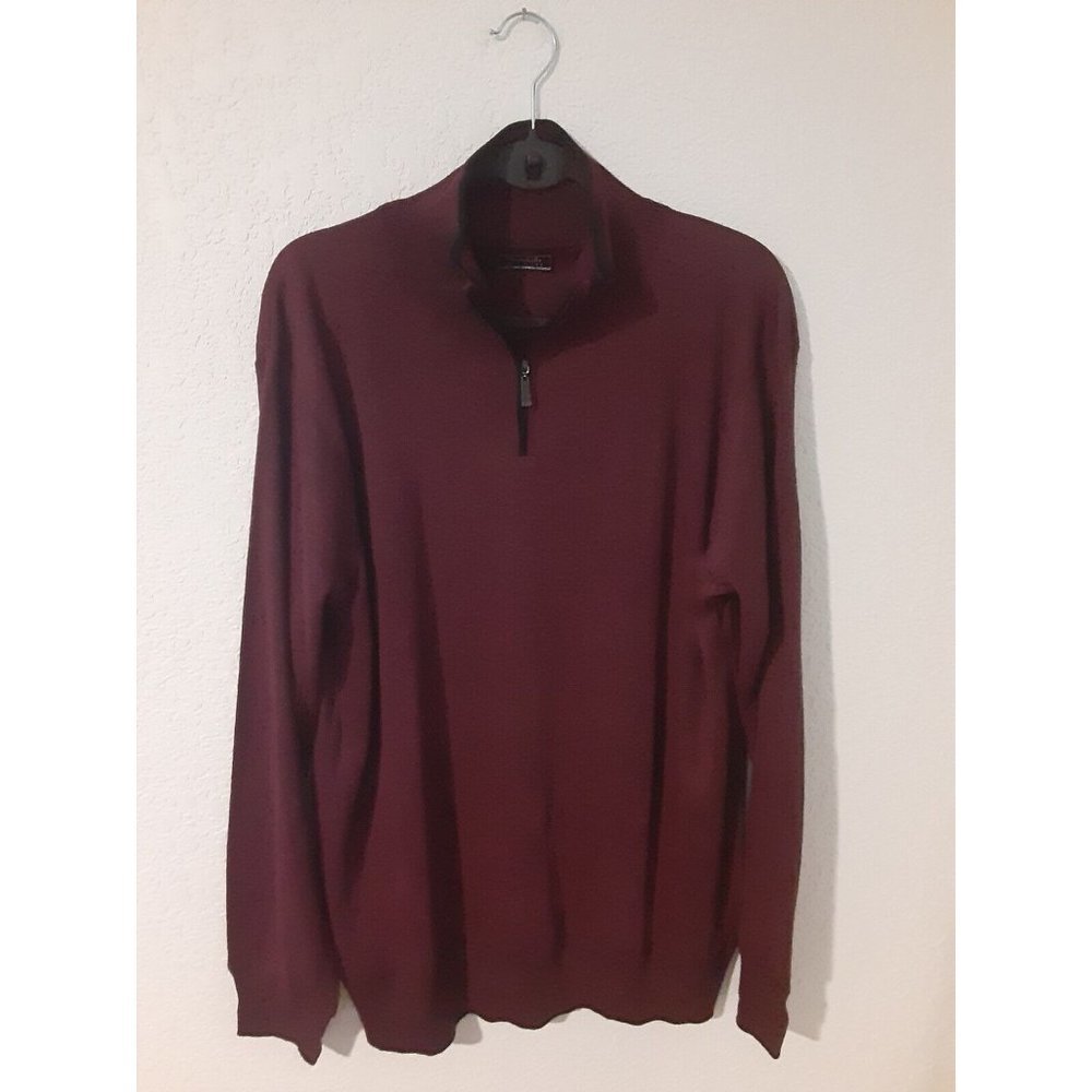 Portabella New York Men's 3/4 Zip Pullover Wine Black Soft Long Sleeve